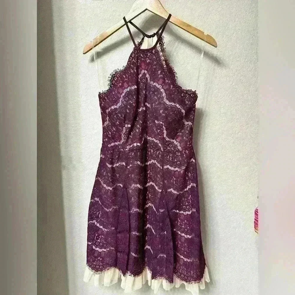 Francesca’s Rydel Y Neck Lace Tulle Hem Dress, Size Medium